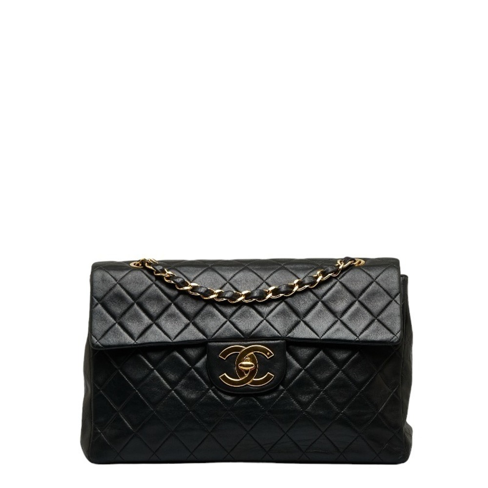 CHANEL Big Matelasse Crossbody Chain Shoulder Bag Black Leather